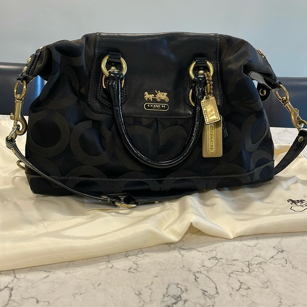 Coach Madison Op Art Black lavender Purse Handbag